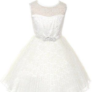 Little Girls Kids Toddler Sleeveless Floral Lace Rhinestones Flower Girl Dress